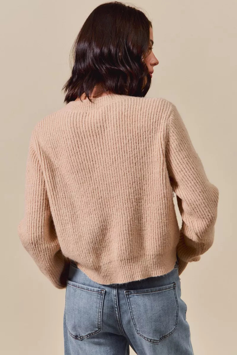 SO ME Checkered Plaid Lace Up Sweater – Trendy Ribbed Knit Style