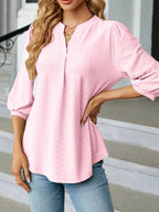Notched 3/4 Sleeve Casual Top – Effortless Everyday Style