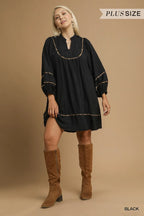 Textured Babydoll Dress with Leopard Trim Trendy & Playful Style