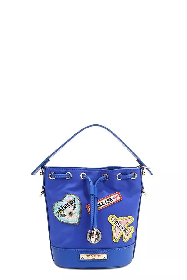 Red Bucket Crossbody Bag with Patches – Playful Street-Style Purse