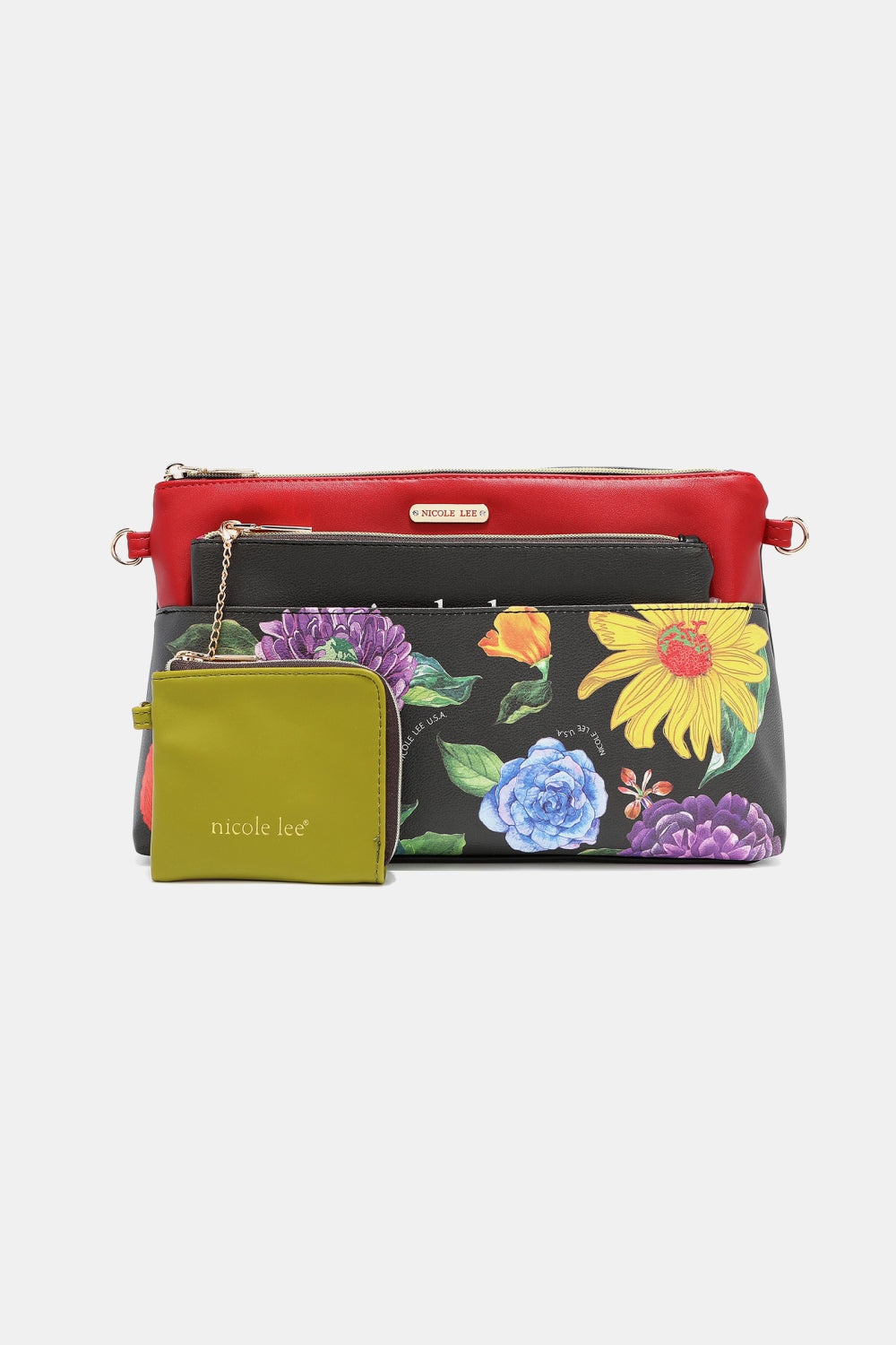Nicole Lee Printed Handbag – Pebbled & Patent Leather with 3 Pouches