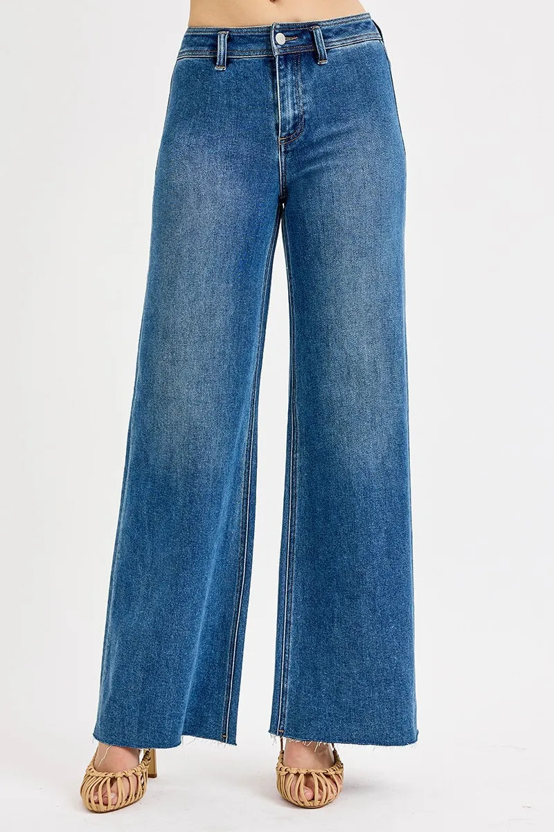 Dreamkue-Risen Women's High Waisted Wide Leg Jeans Stretch Denim Trousers