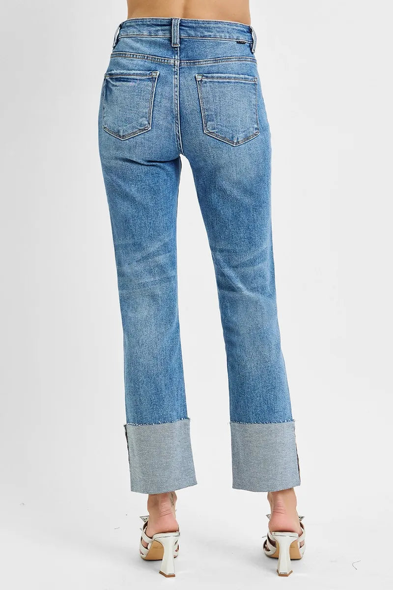 High Rise Ankle Straight Wide Cuffed Jeans | Modern Chic Denim