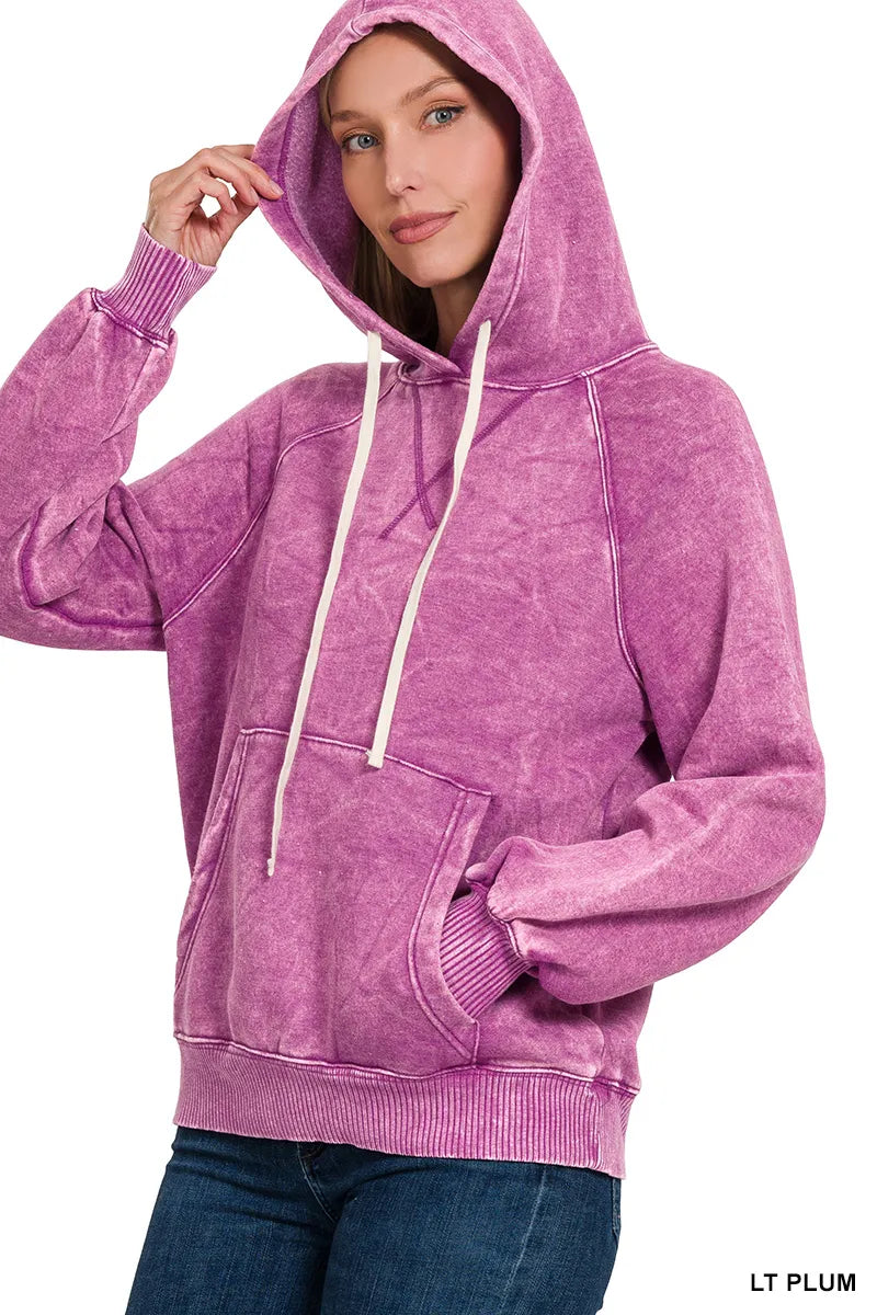 Acid Wash Fleece Hoodie with Kangaroo Pocket – Cozy & Stylish