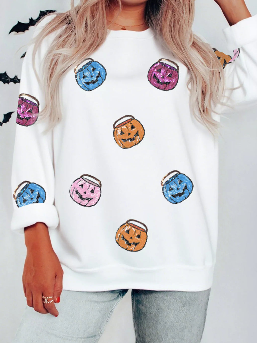 Halloween Pumpkin Lantern Sequin Sweatshirt – Festive & Cozy