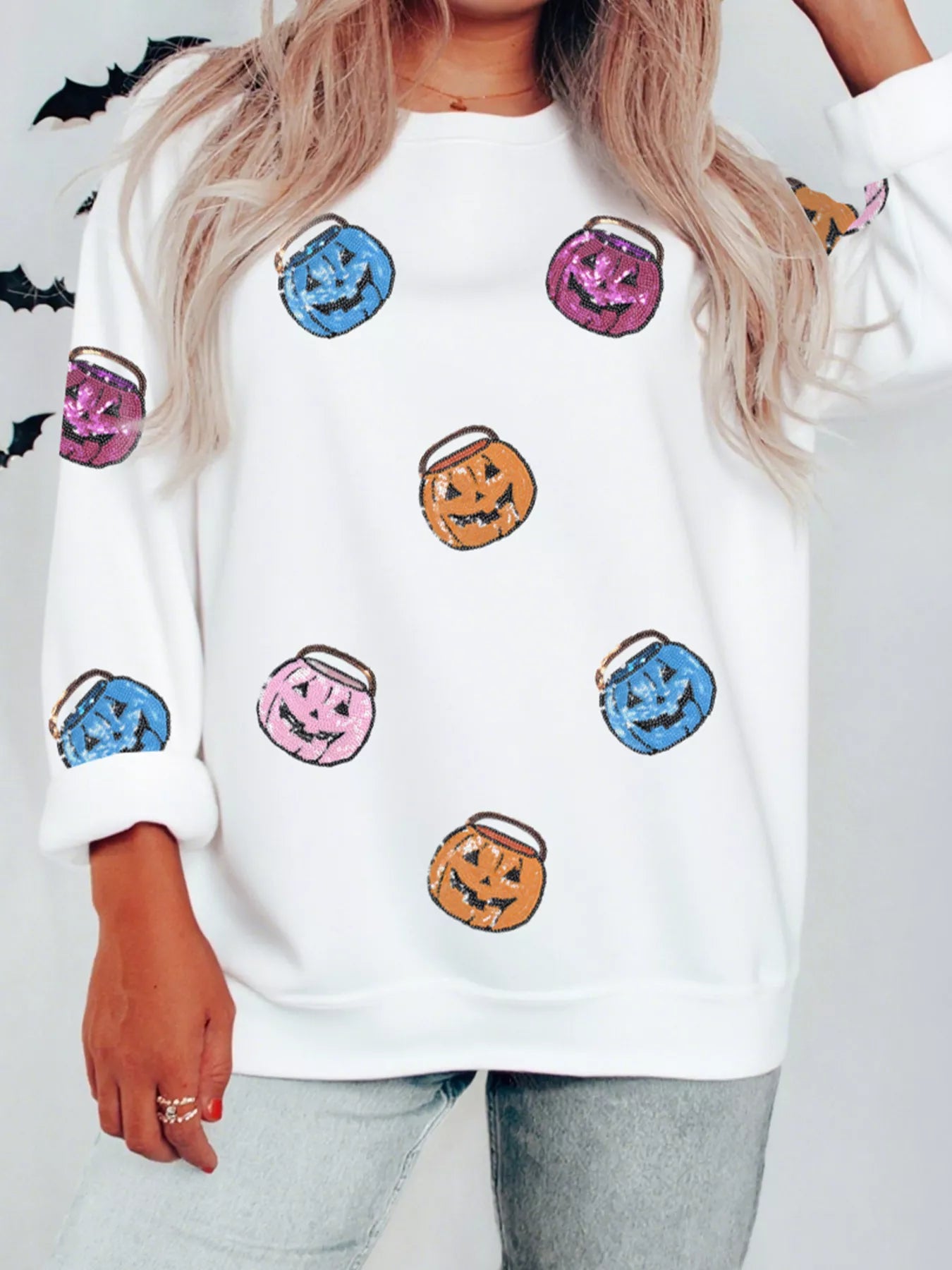 Halloween Pumpkin Lantern Sequin Sweatshirt – Festive & Cozy