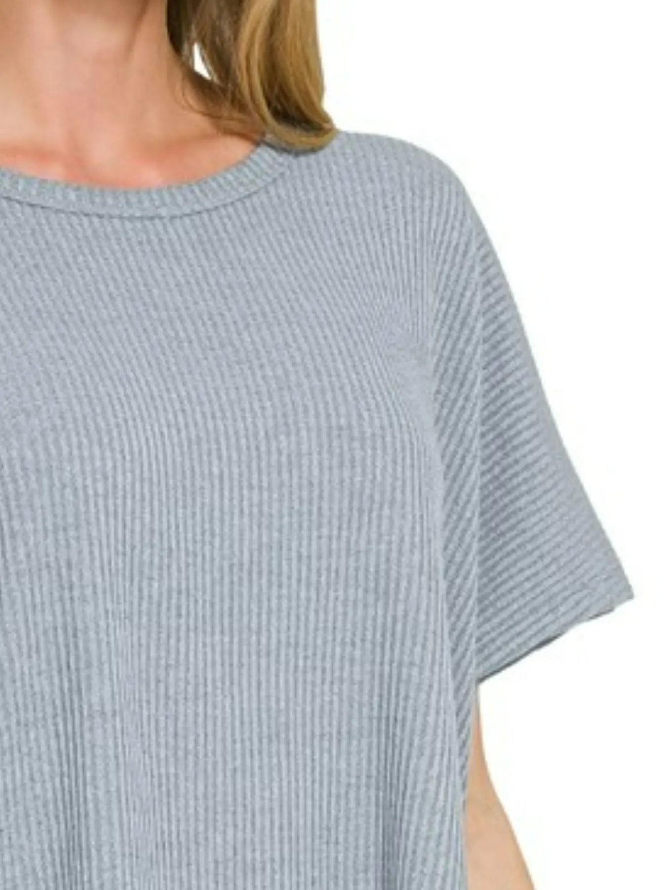 Oversized Ribbed Knit Pullover Short Sleeve Top Relaxed Fit