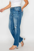 Raw Hem Mid Rise Straight Jeans – Distressed, Flattering & Timeless