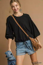 Linen Long Sleeve Top with Drawstring Detail Plus Women’s Versatile Shirt