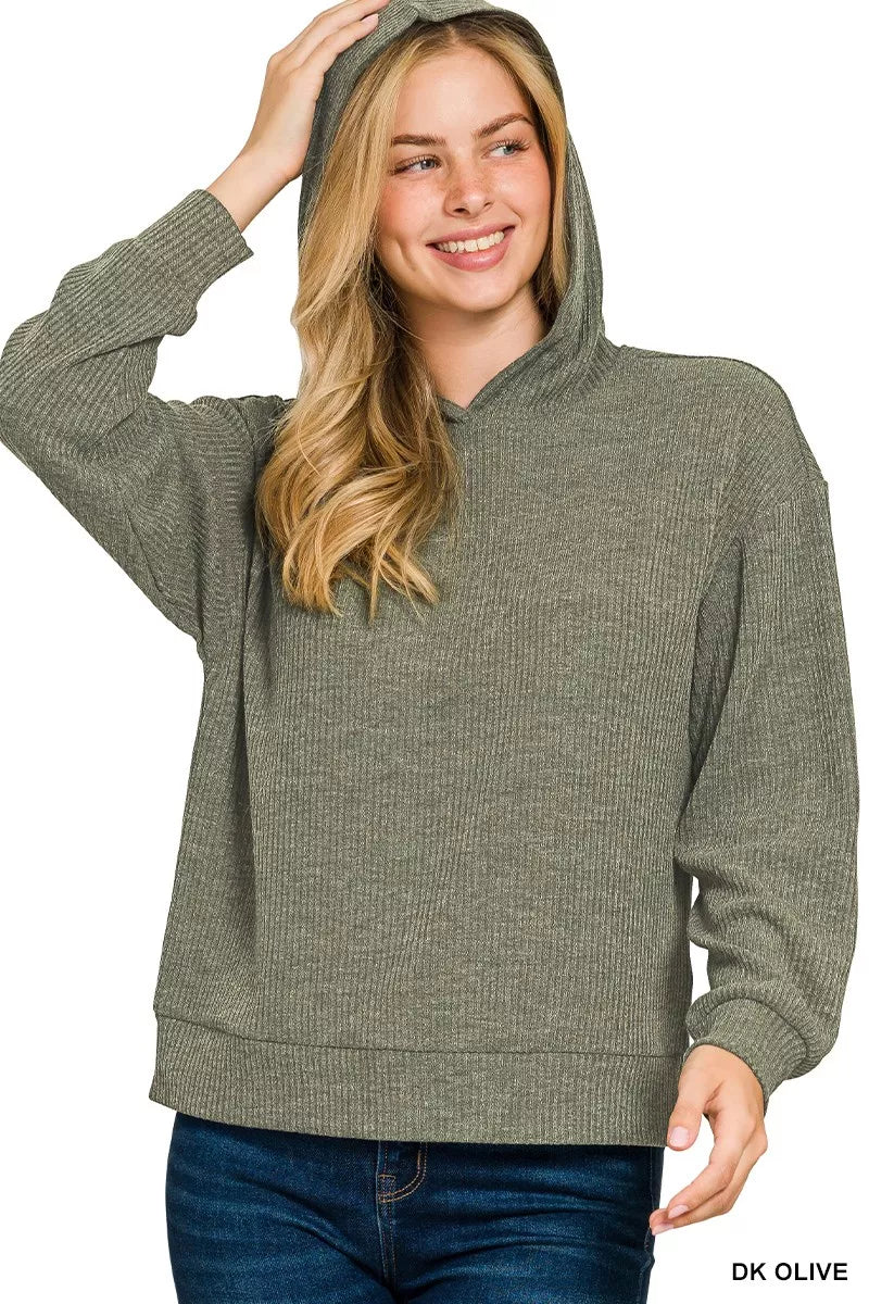 Ribbed Long Sleeve Hoodie – Cozy Textured Casual Streetwear