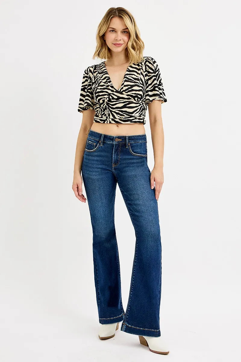 Tummy Control Mid Rise Flare Jeans – Slimming & Stylish Denim