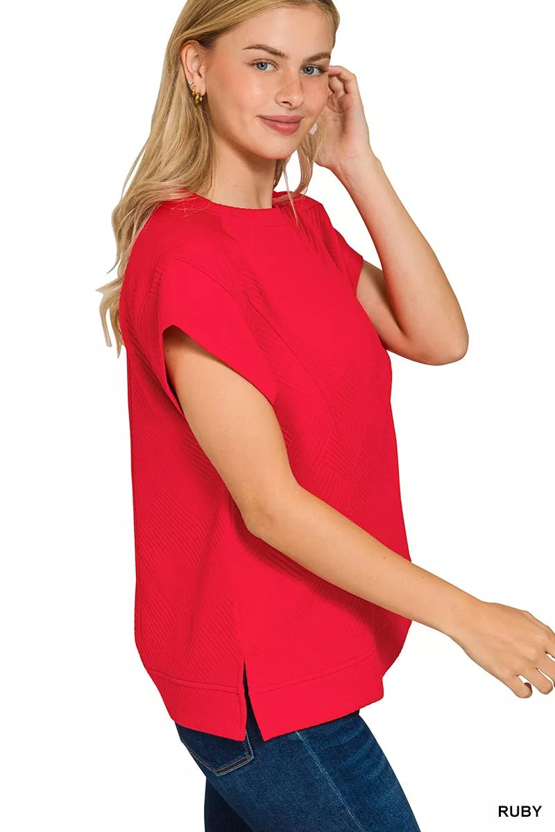 Zenana Textured Knit Jacquard Short Sleeve Top – Chic & Versatile Style