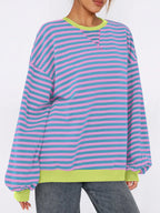Striped Round Neck Long Sleeve Sweatshirt – Casual Everyday Style