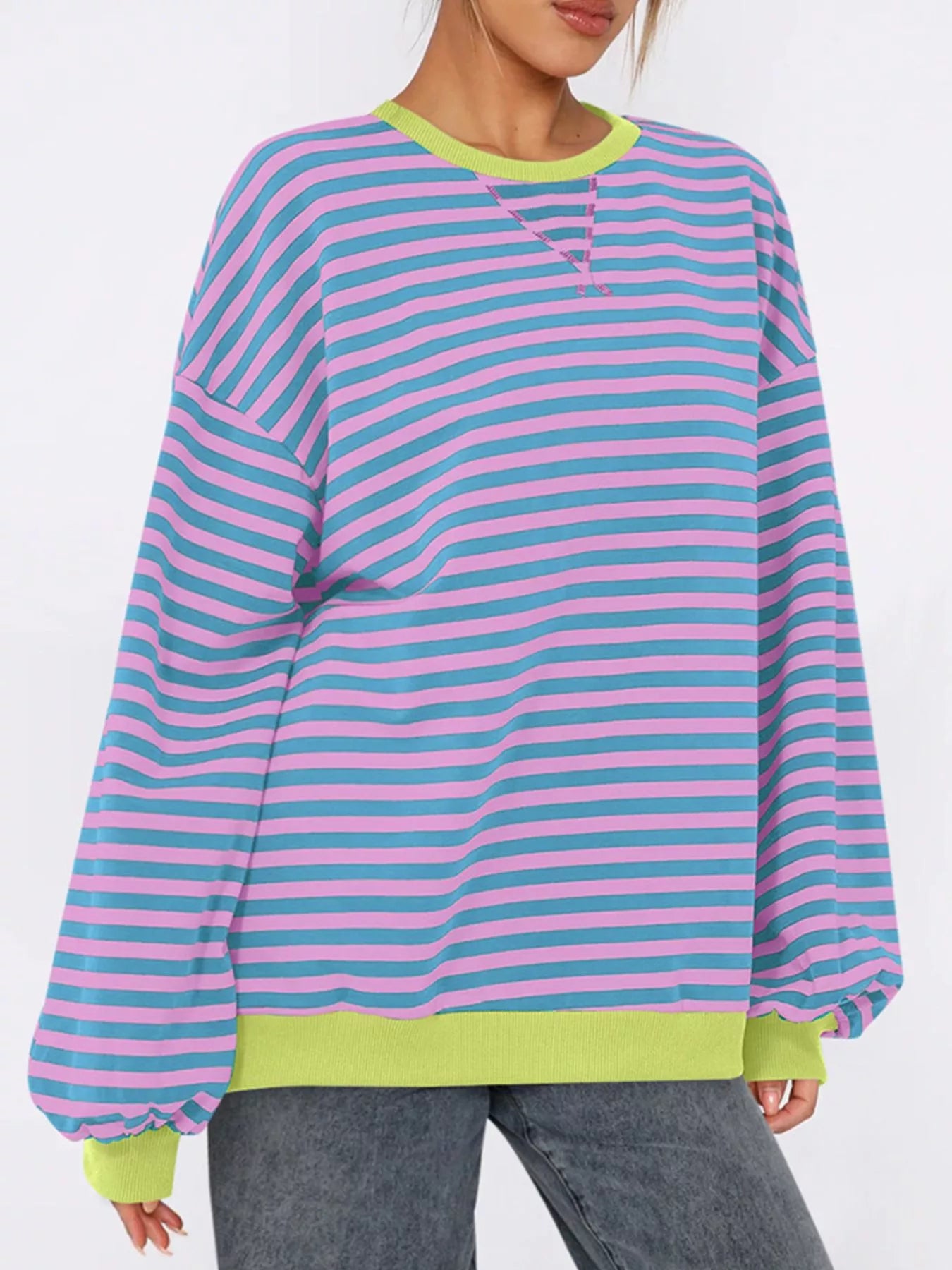 Striped Round Neck Long Sleeve Sweatshirt – Casual Everyday Style