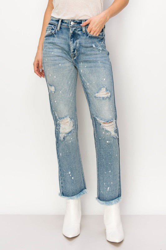 Artemis Vintage High Rise Distressed Straight Jeans – Edgy Classic Fit