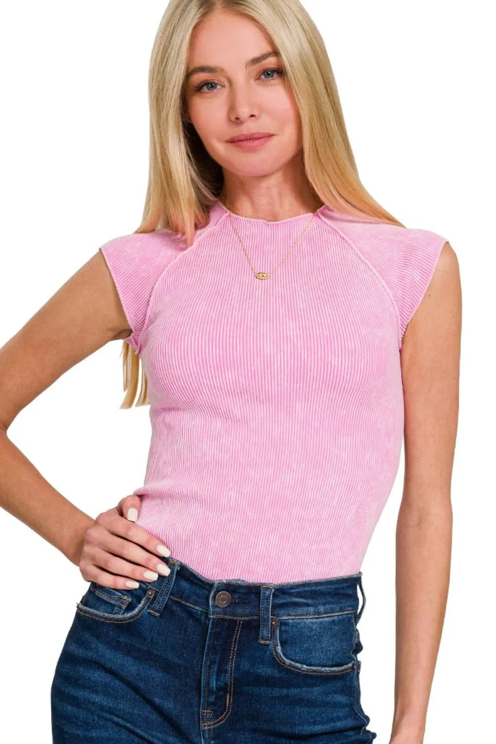 Candy Pink Acid Wash Sleeveless Top – Ribbed, Soft & Flattering