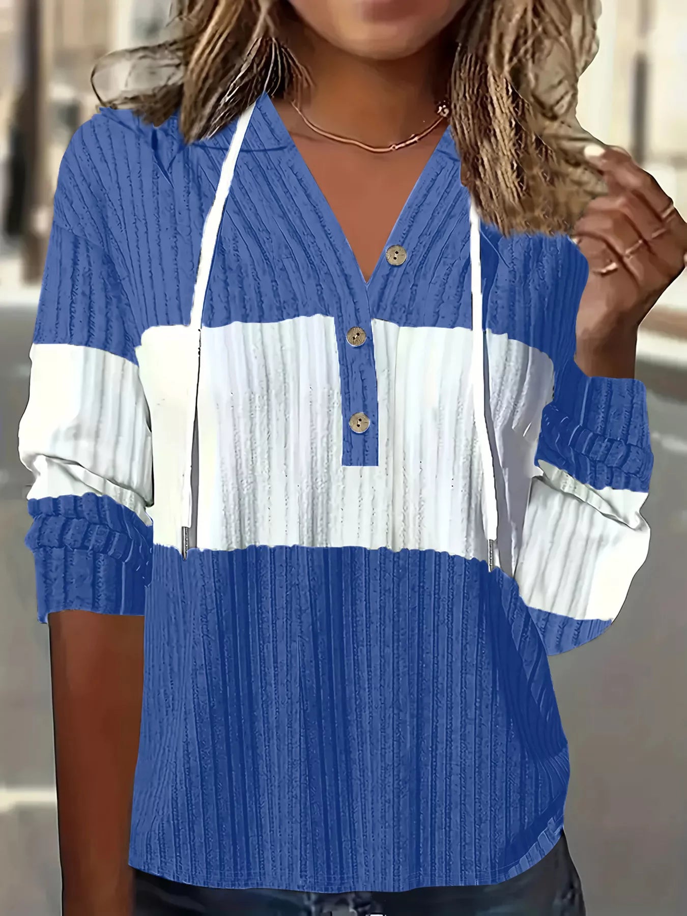 Color Block Drawstring Long Sleeve Hoodie – Casual Cozy Pullover