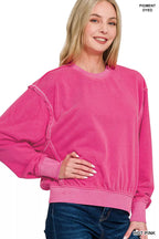 Zenana Soft Fleece Pigment Dye Round Neck Pullover
