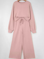 Puff Sleeve Crop Top & Drawstring Wide Leg Pants Set – Chic & Comfy