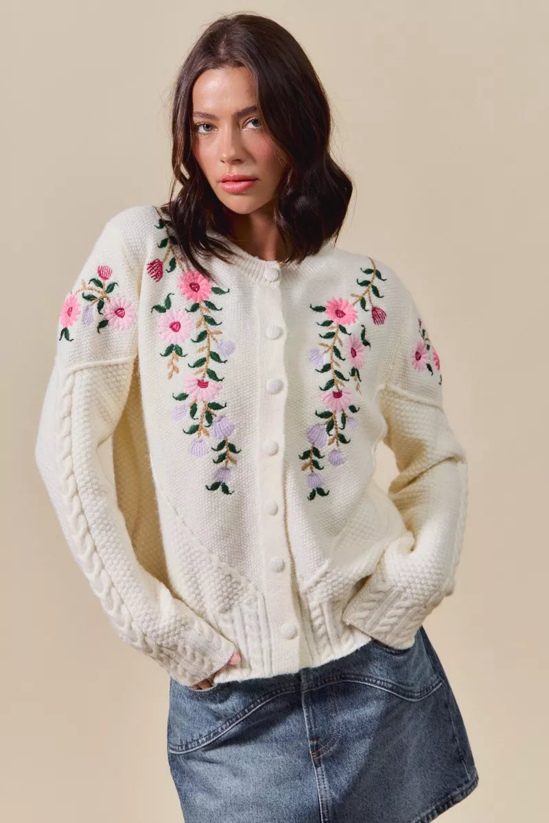 SO ME Floral Embroidered Coquette Sweater Cardigan – Chic Feminine Style
