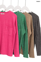 Zenana Ribbed Brushed Melange Hacci Sweater with Pocket – Cozy & Stylish Knit