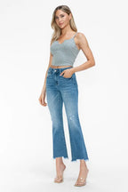 Bytos Raw Hem Distressed Crop Jeans – Stylish Mid Rise Flare Denim