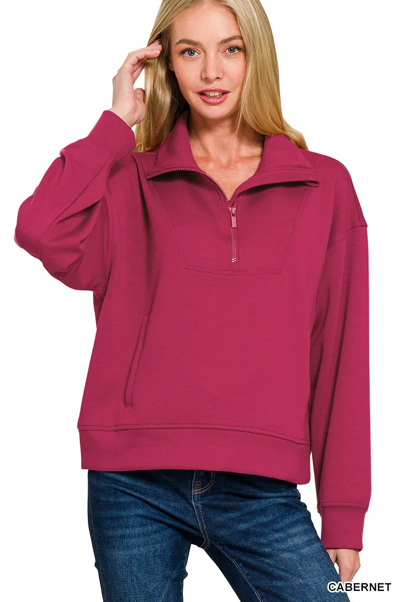 Women’s Scuba Half Zip Sweatshirt with Pockets | Sporty Casual Pullover