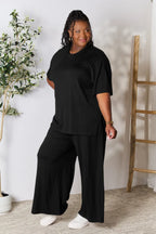Chic Round Neck Slit Top & Pants Set – Stylish, Comfy & Versatile