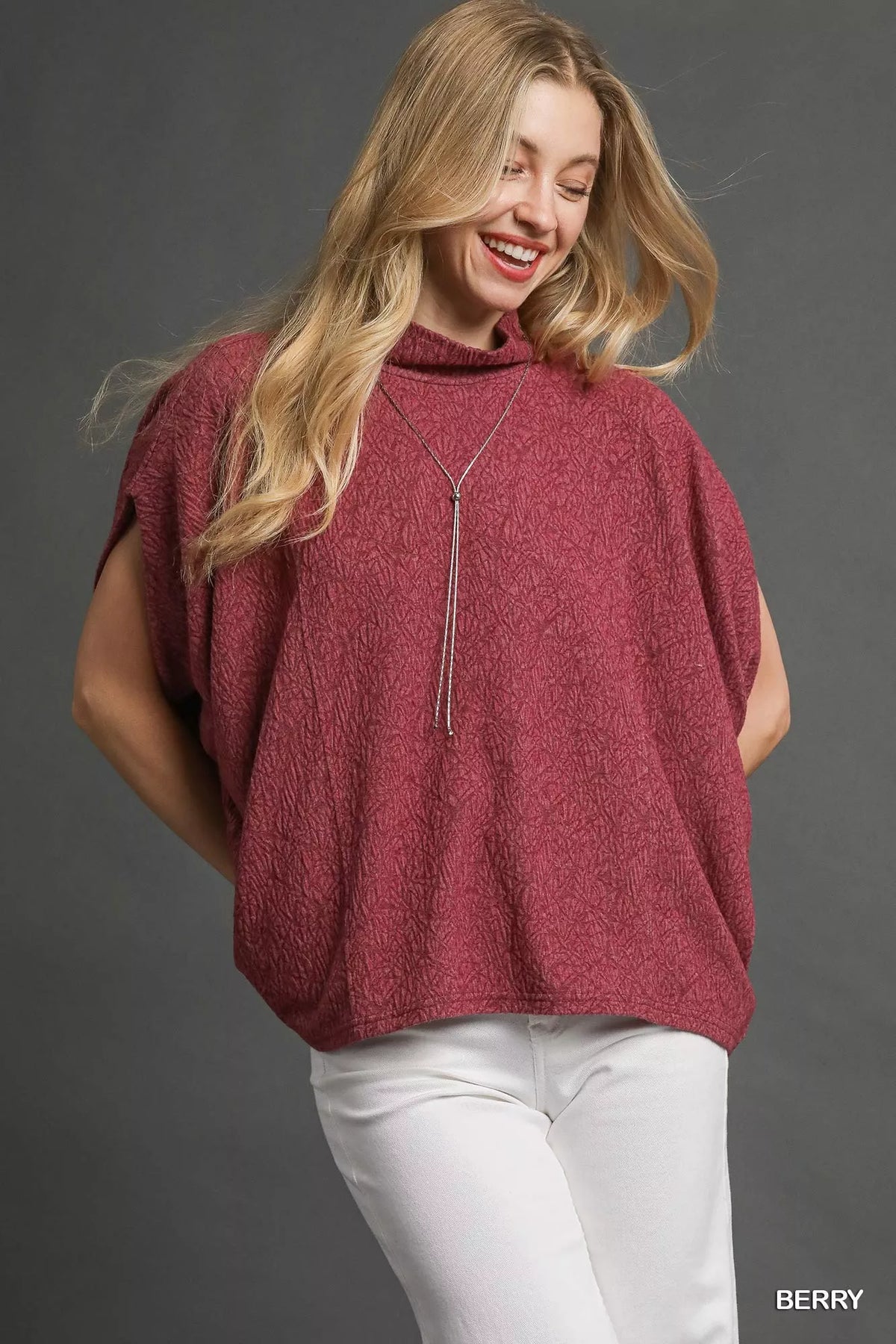 Umgee Textured Mock Neck Top – Effortless Relaxed Fit Chic Style