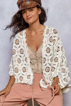 Chenille V-Neck Relaxed Fit Cardigan – Floral Batwing Design