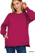 Zenana Fleece Hi-Low Boyfriend Sweatshirt – Cozy Style with Pockets