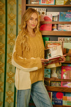 BiBi Cable Knit Hacci Combo Sweater – Stylish Texture with Uneven Hem