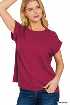 Zenana Cotton Modal Slub Rolled Sleeve T-Shirt – Soft, Relaxed & Everyday Essential