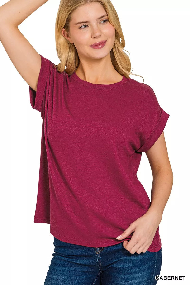 Zenana Cotton Modal Slub Rolled Sleeve T-Shirt – Soft, Relaxed & Everyday Essential
