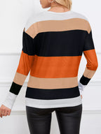 Leopard Color Block Striped Knit Top – Trendy Casual Style