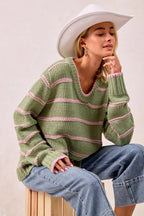 BiBi Striped Long Sleeve Sweater – Classic Cozy Everyday Style