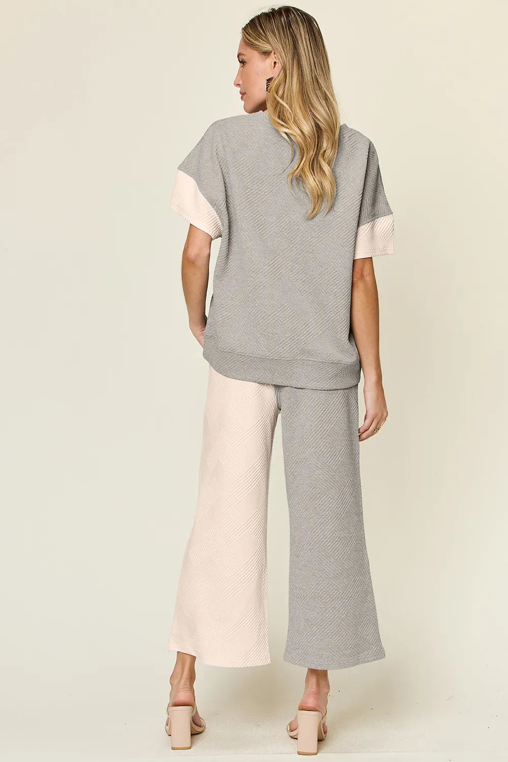 Texture Contrast T-Shirt & Wide Leg Pants Set – Chic, Comfy & Stylish