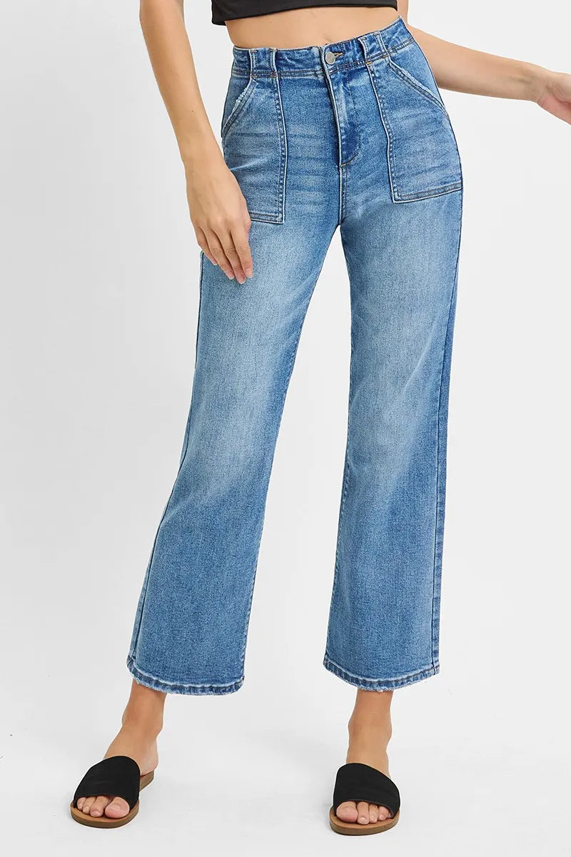 Dreamkue-Risen Women's High Waisted Bootcut Cropped Jeans Stretch Denim Pants