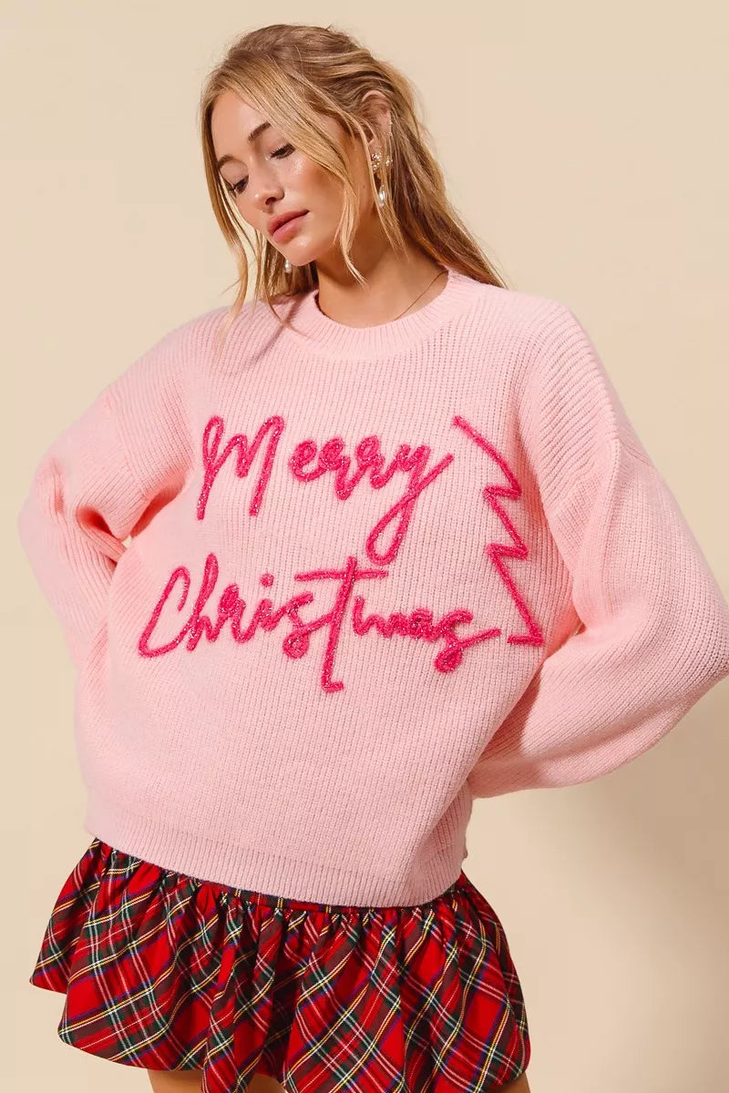 SO ME Merry Christmas Sweater – Festive Tinsel Lettering Holiday Style