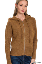 Camel Hooded Zip-Up Cardigan – Soft Knit Layer with Classic Style