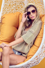 BiBi Mineral Washed Short Sleeve Hoodie Top