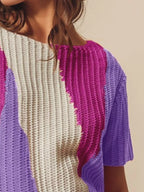 Colorblock Pullover Sweater – Vibrant Striped Short Sleeve Knit