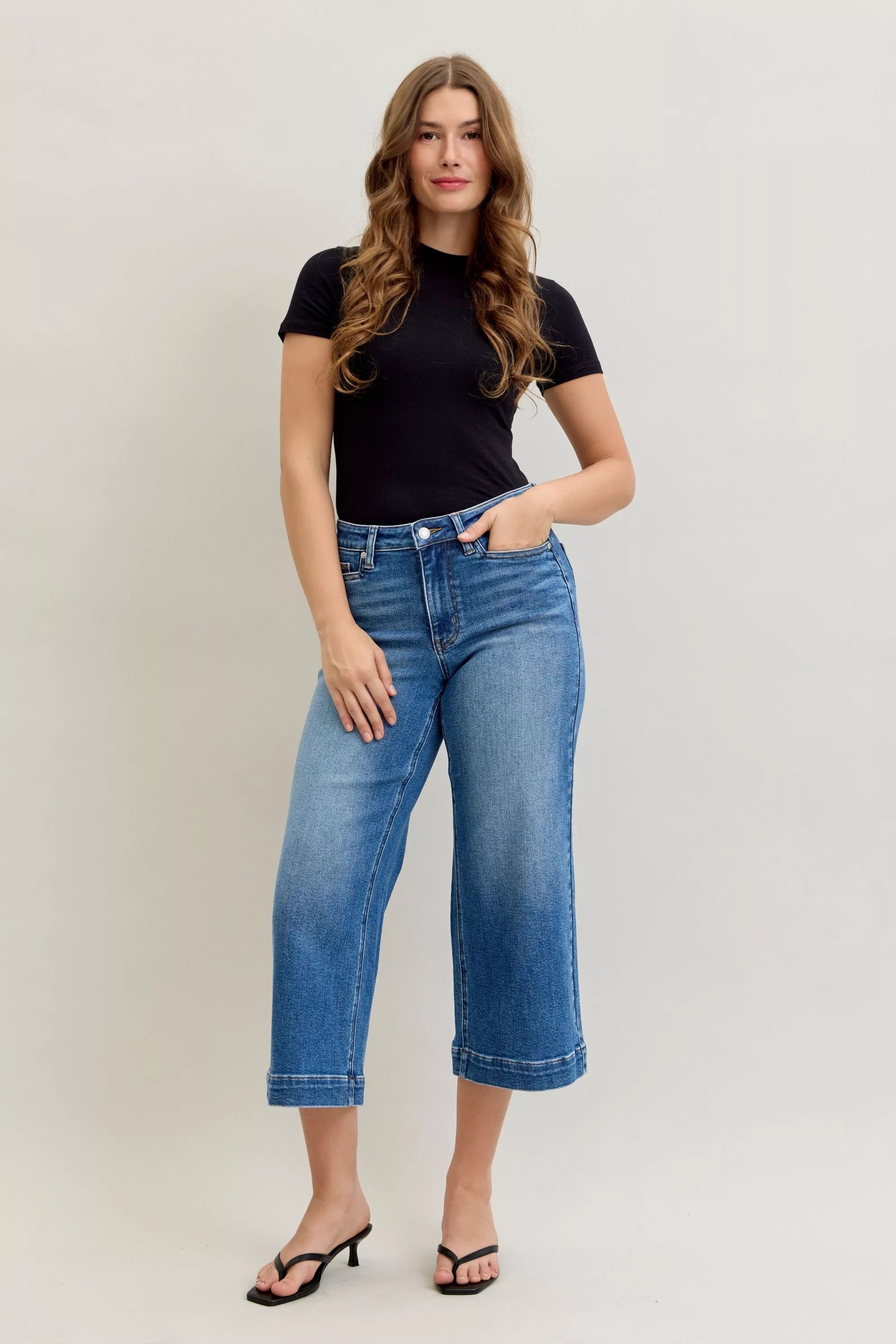 Judy Blue Mid Rise Crop Wide Leg Jeans – Trendy Modern Fit
