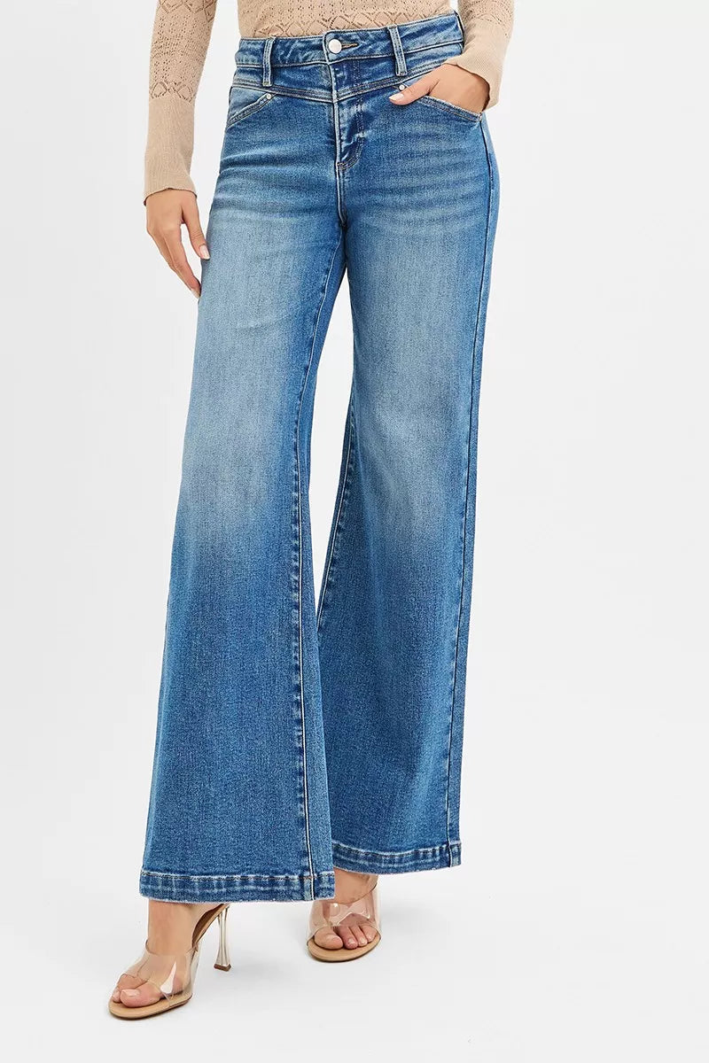 Risen High Rise Wide Leg Jeans