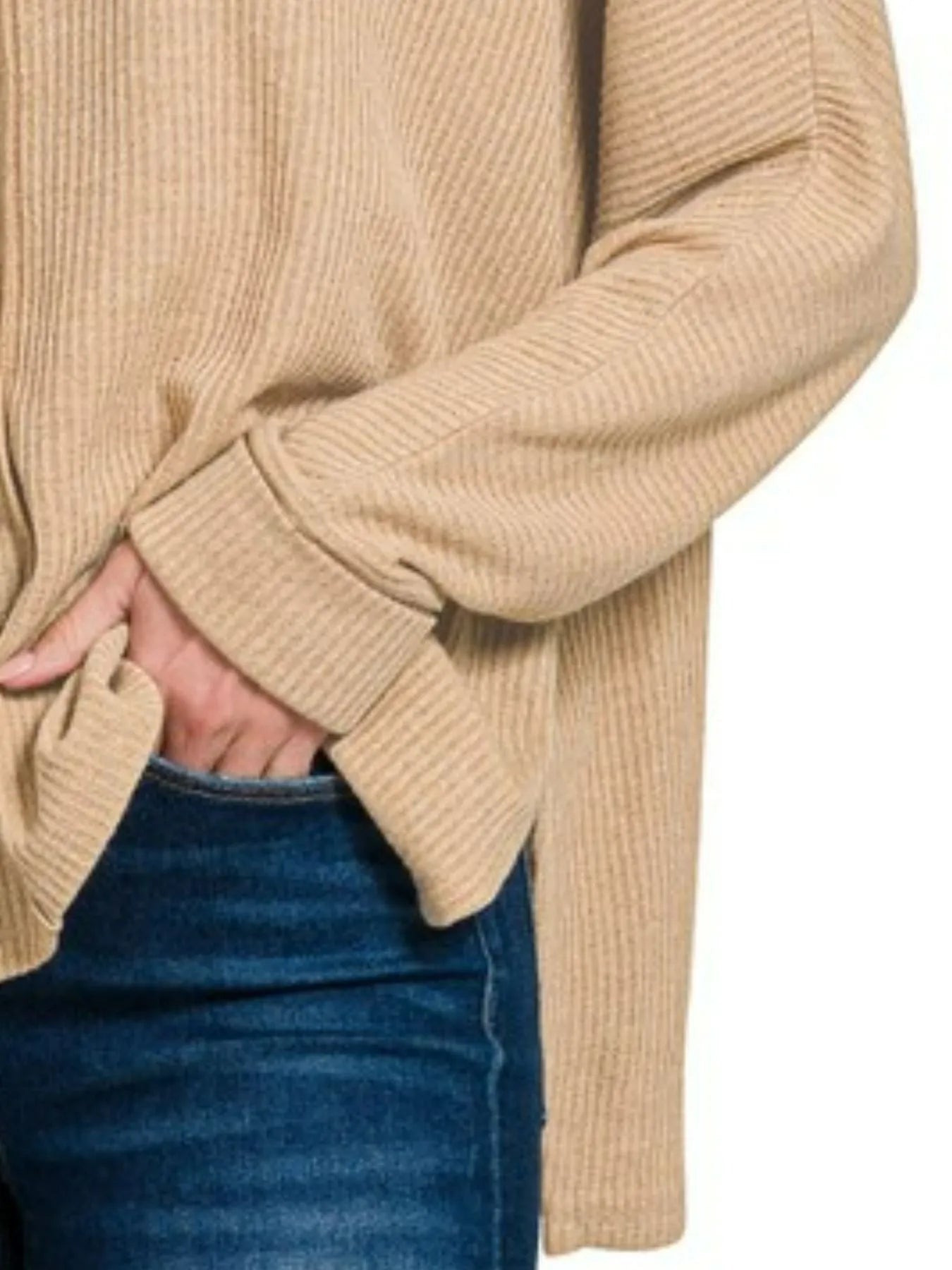 Ribbed Hi-Low Dolman Sleeve Sweater – Center Seam & Relaxed Fit