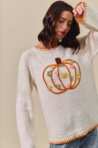 Pumpkin Floral Embroidered Thanksgiving Sweater – Festive Fall Knit