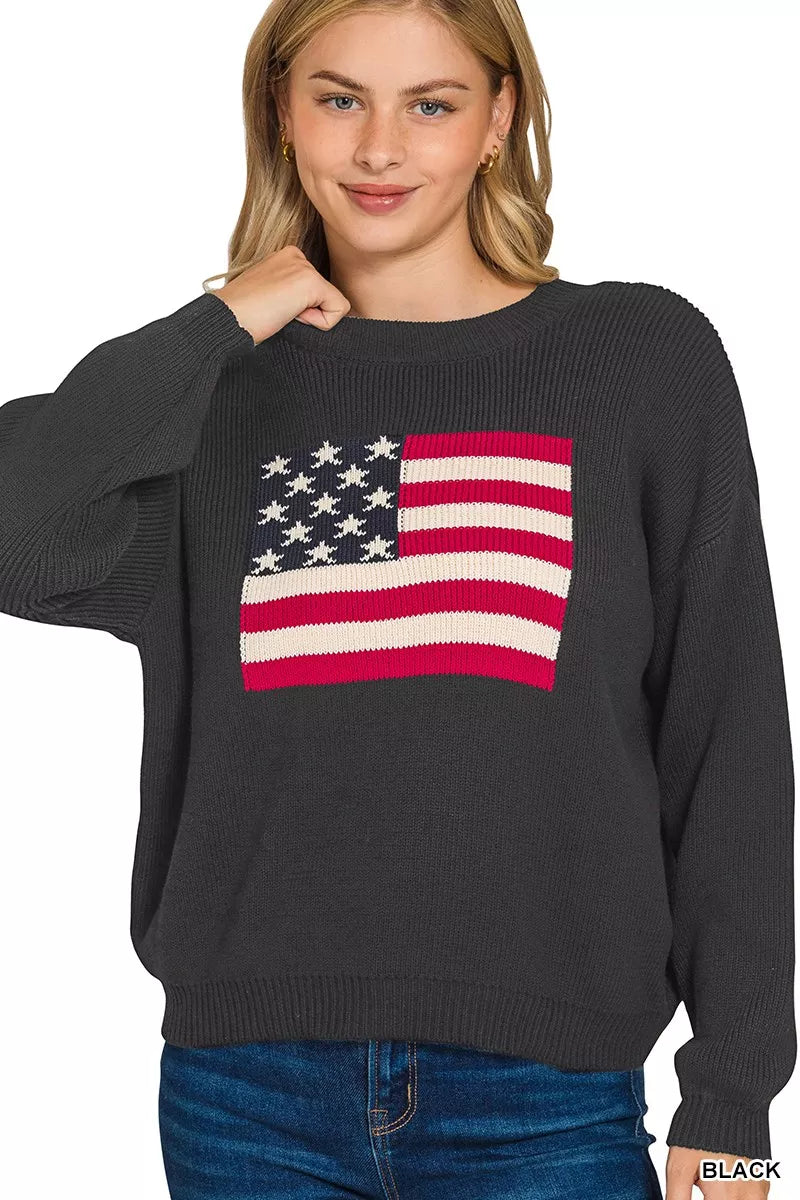 Zenana American Flag Crew Neck Sweater – Patriotic Cozy Style