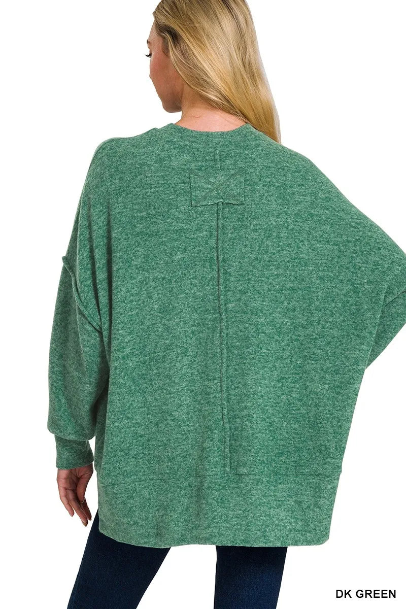 Green Marled Oversized Pullover Sweater – Cozy & Effortless Style
