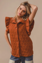 Rust Orange Quilted Vest Coat – Oversized Button-Up for Fall Layers
