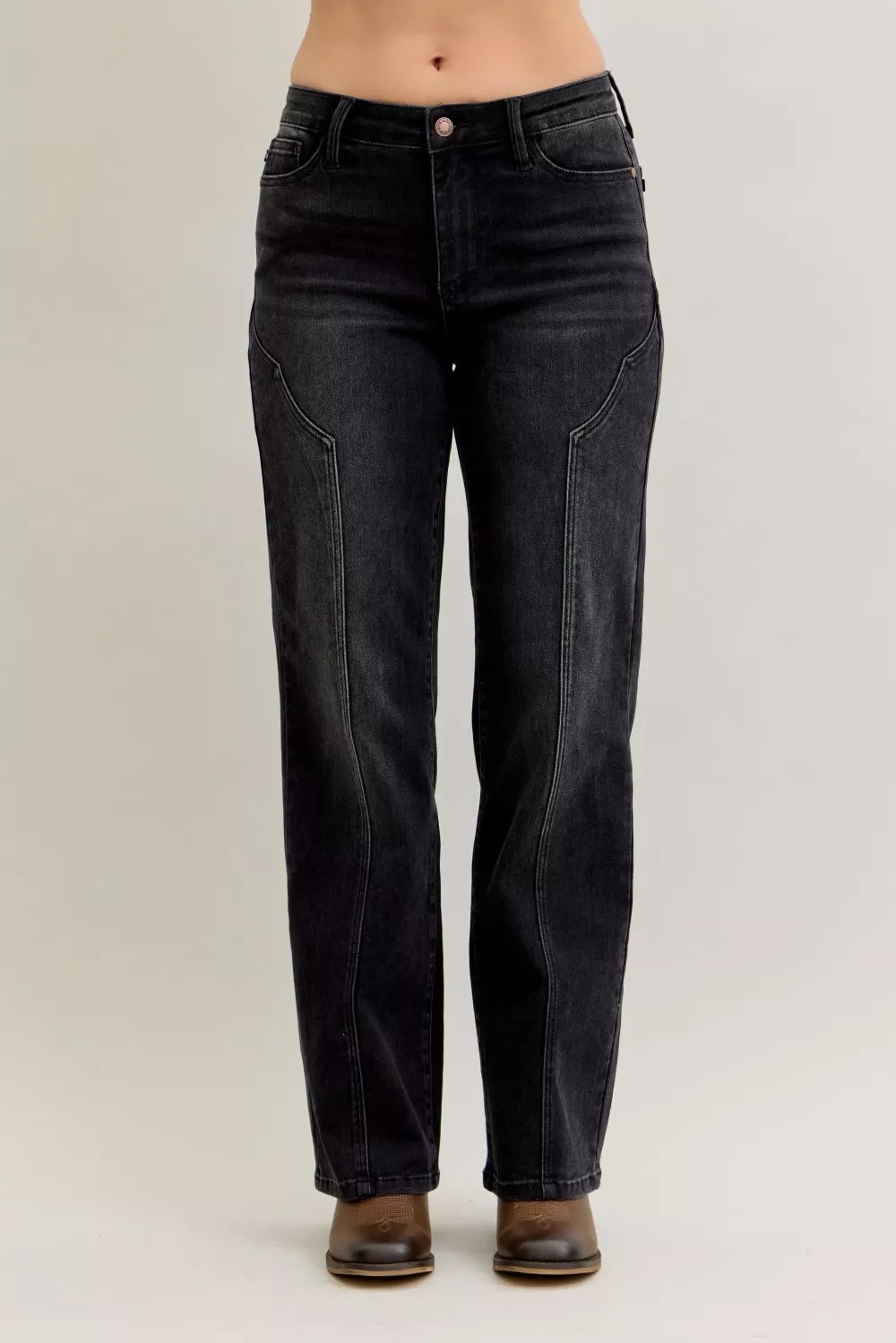 Judy Blue Mid Rise Straight Jeans – Western Seam Classic Style